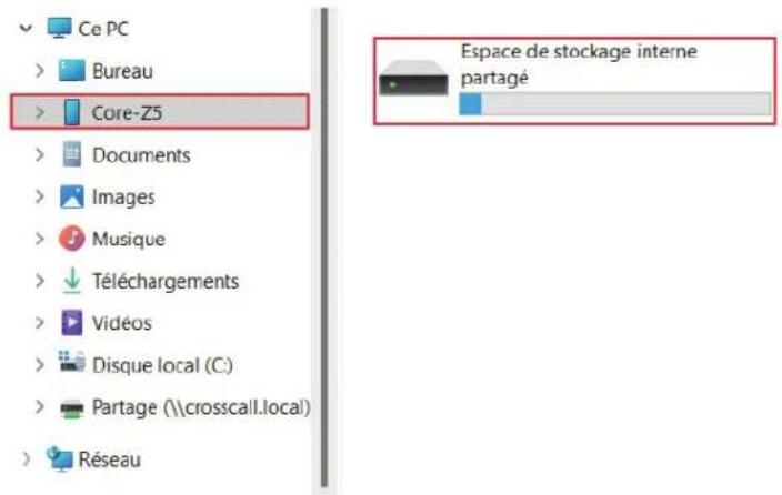 Ce PC Bureau Core-Z5 Documents Images Musique Téléchargements Vidéos Disque local (C:) Partage (\crosscall.local) Réseau Espace de stockage interne partagé