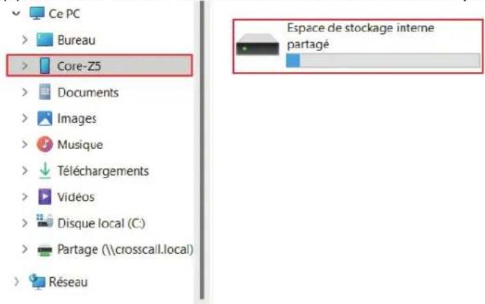 Ce PC Bureau Core-Z5 Documents Images Musique Téléchargements Vidéos Disque local (C:) Partage (\crosscall.local) Réseau Espace de stockage interne partagé