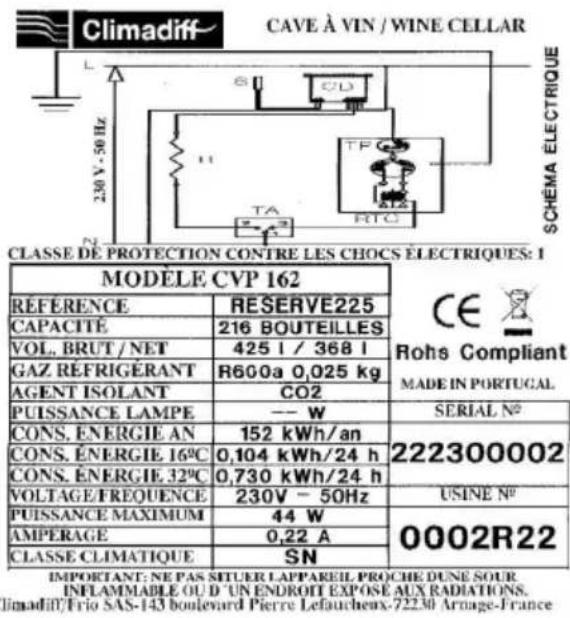 CLIMADIFF RESERVE 300XL - TECHNICAL CHARACTERISTICS - 1