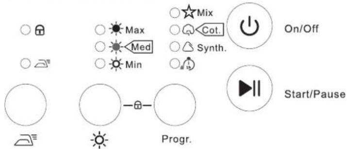 Max Med Min Mix Cot. Synth. On/Off Start/Pause Progr.