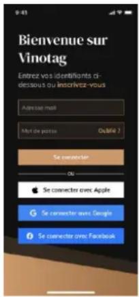 Bienvenue sur Vinotag Entrez vos identifiants ci-dessous ou insorifvez-vous Adresse mail Met de pointu Quâ€te 2 Se connecter OU Se connecter avec Apple Se connecter avec Google Se connecter avec Facebook