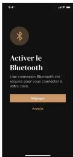 9:41 Activer le Bluetooth Une connexion Bluetooth est requise pour vous connecter à votre cave. Regiogen Annulor