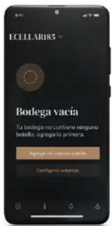 ECELLARIS5 Bodega vacía Ta bodega no contiene ninguna botella; agrega la primera. Agraga ni primero botella Configurar exteriores