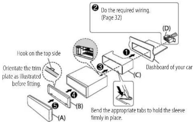 KENWOOD KDC-BT960DAB - Installing the unit (in-dash mounting) - 2