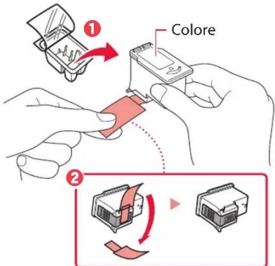 CANON Pixma TS5351A - Rimuovere la cartuccia FINE del colore dal contentatore e rimuovere il nastro protettivo. - 1