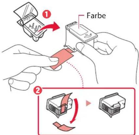 CANON Pixma TS5351A - Nehmen Sie die farbige FINE-Patrone aus dem Behälter und entfern den Sie das Schutzband. - 1