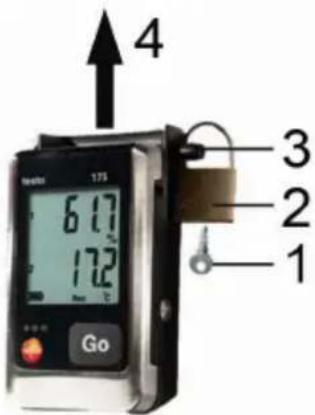 Testo 175H1 - Apertura del candado y desmontaje del registrador de datos - 1