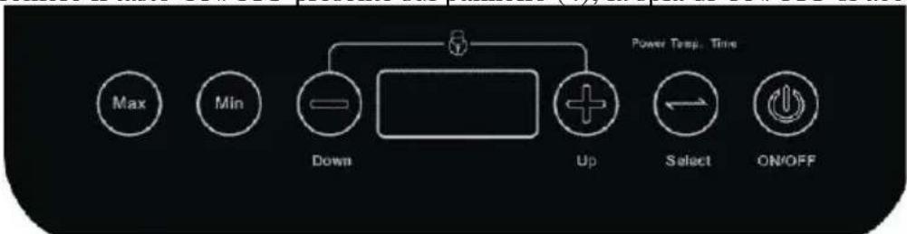 Max Min Down Power Temp. Time Up Select ON/OFF