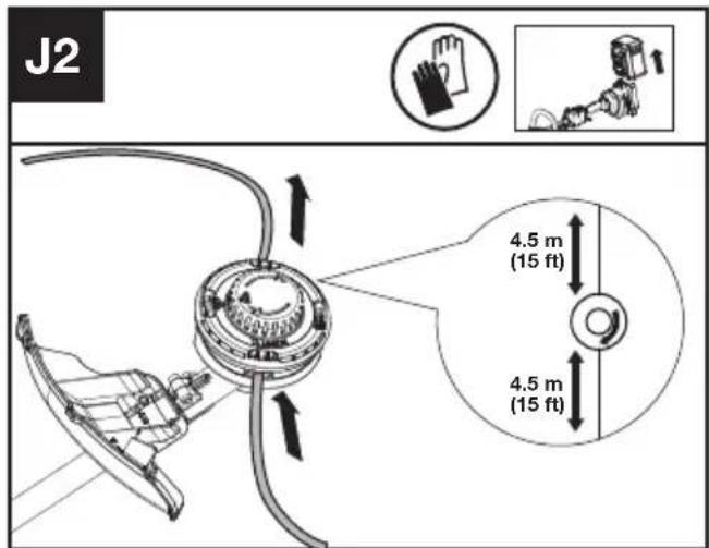 KRESS KC100.9 - Vikling af trimmerlinjen (Se Fig. J1, J2, J3) - 2