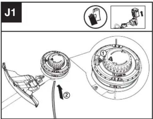 KRESS KC100.9 - Tekerje le a trimmer vonalát (Lásd J1, J2, J3. ábrá) - 1