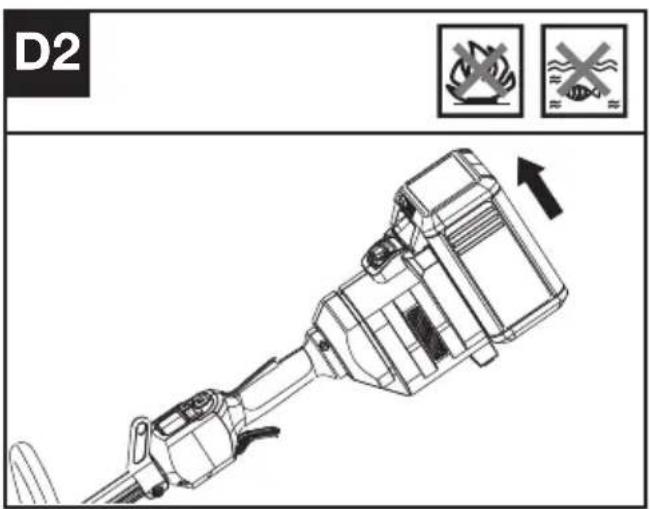 KRESS KC100.9 - Fjerning eller installering av batteripakke (Se figur. D1, D2) - 2