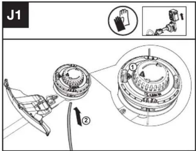 KRESS KC100.9 - Vikling af trimmerlinjen (Se Fig. J1, J2, J3) - 1