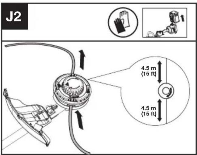 KRESS KC100.9 - Tekerje le a trimmer vonalát (Lásd J1, J2, J3. ábrá) - 2