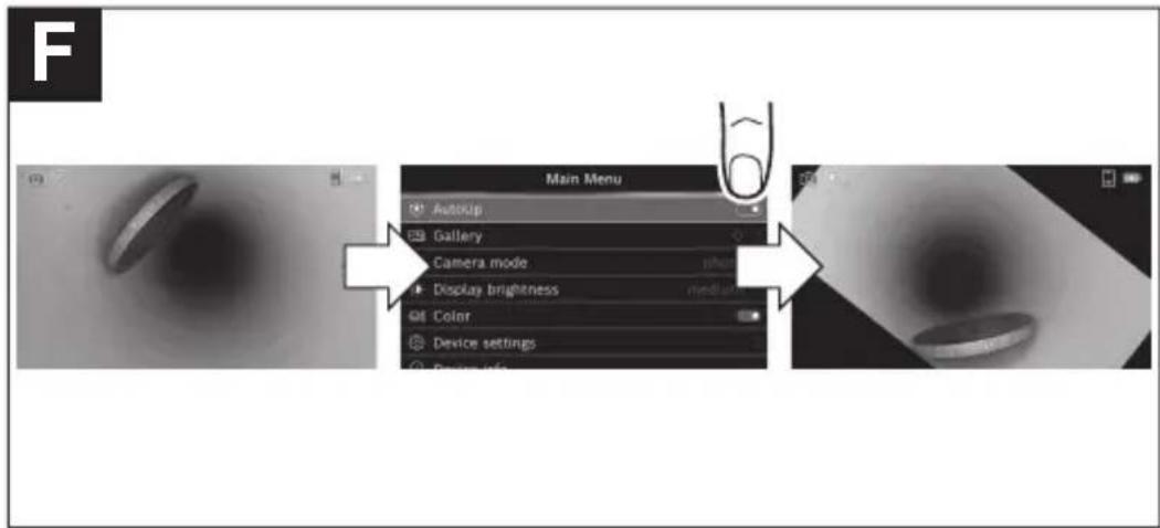 F Main Menu Autop Gallery Camera mode Display brightness Color Device settings Device info