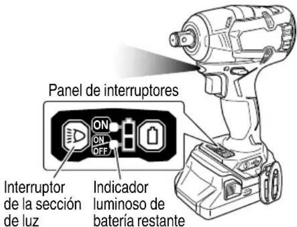 Panel de interruptores Interruptor de la sección de luz ON ON OFF Indicador luminoso de batería restante