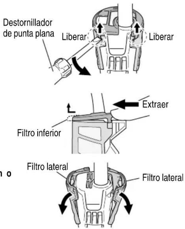 Destornillador de punta plana Liberar Liberar Extraer Filtro inferior Filtro lateral Filtro lateral