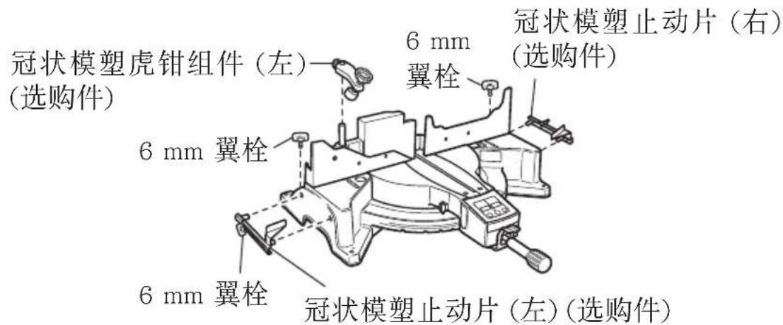 冠状模塑虎钳组件(左) 6 mm翼栓 6 mm翼栓 冠状模塑止动片(右) (选购件) 6 mm翼栓 冠状模塑止动片(左)(选购件)