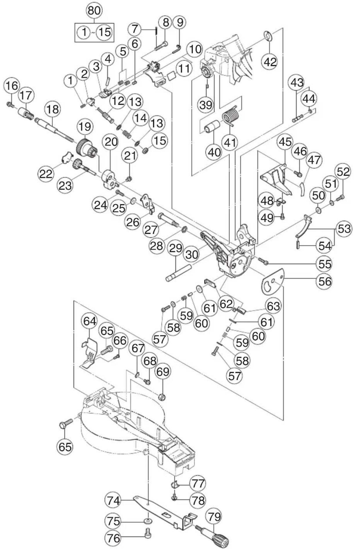 Technical diagram of a mechanical assembly with numbered components for identification and assembly reference.