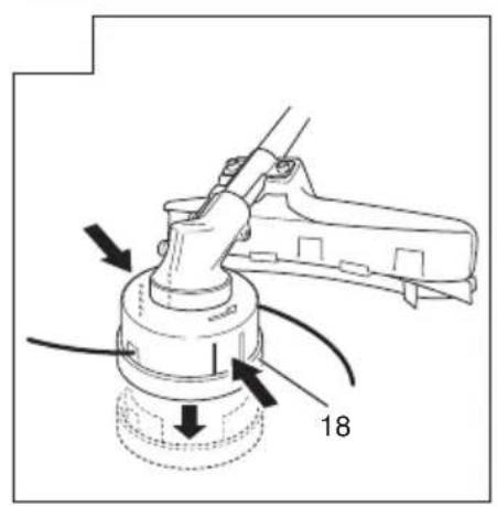 Technical diagram of a spray gun with labeled parts and directional arrows indicating motion or movement
