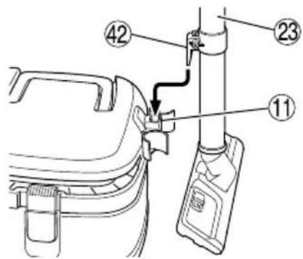 Technical diagram of a vehicle door panel with numbered parts labeled 11, 23, and 42