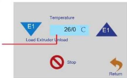 graph TD A["Load Extruder Unload"] --> B["Stop"] B --> C["Return"] D["Temperature 26/0 °C"] --> E["E1"]