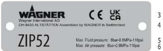 WAGNER Zip 52 - Plaque signalétique versions non-Ex - 1