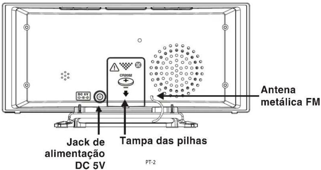 DC 5V Jack de alimentação DC 5V Tampa das pilhas PT-2 CR2032 Antena metálica FM