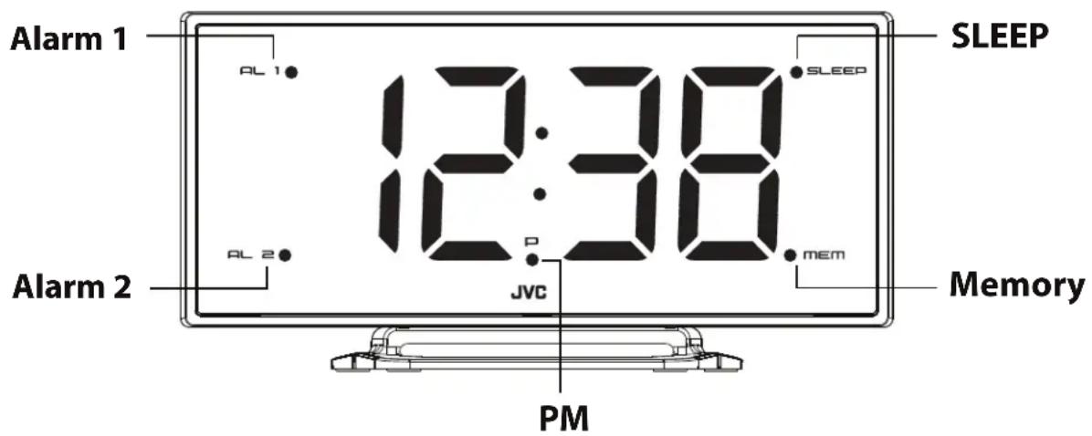 Alarm 1 AL 1 SLEEP 12:38 AL 2 P JVC mem Memory PM
