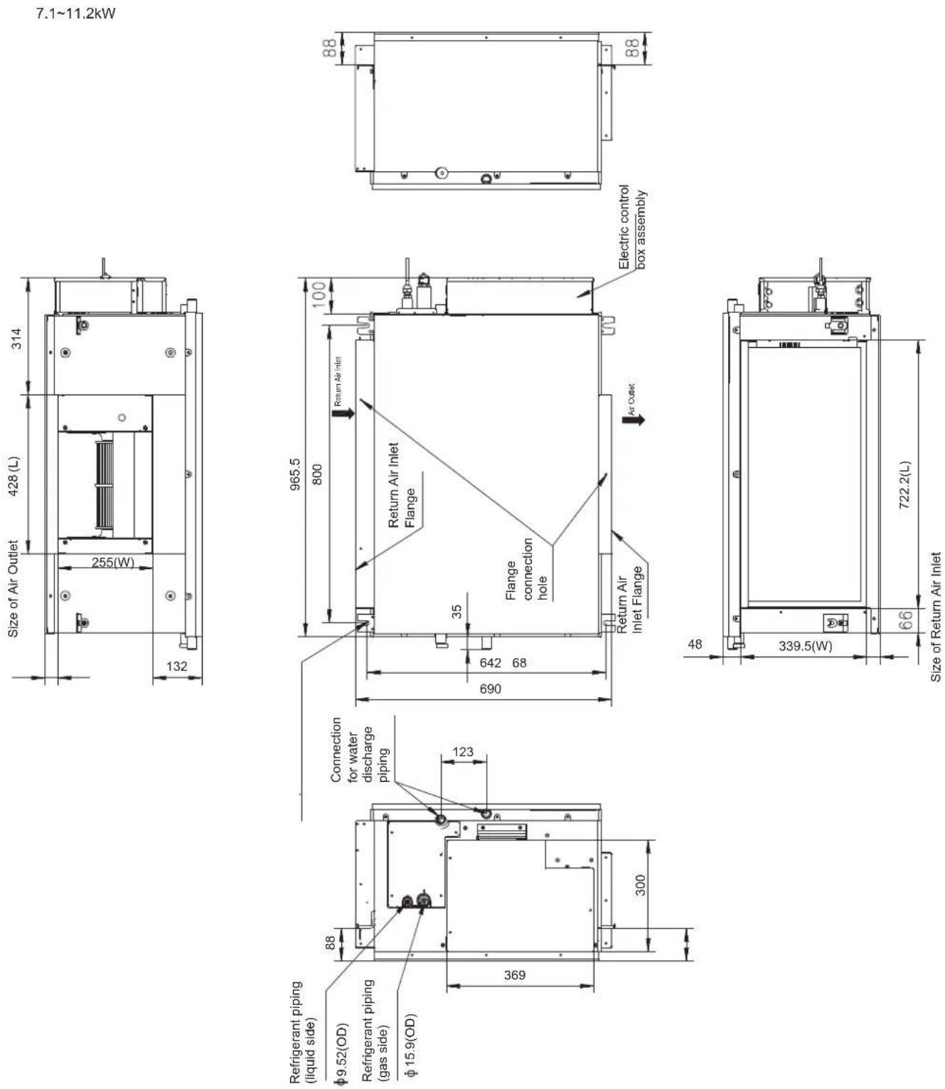 HTW MI2 - Installation dimensions of lifting bolts and location size of connecting piping (unit: mm) - 1