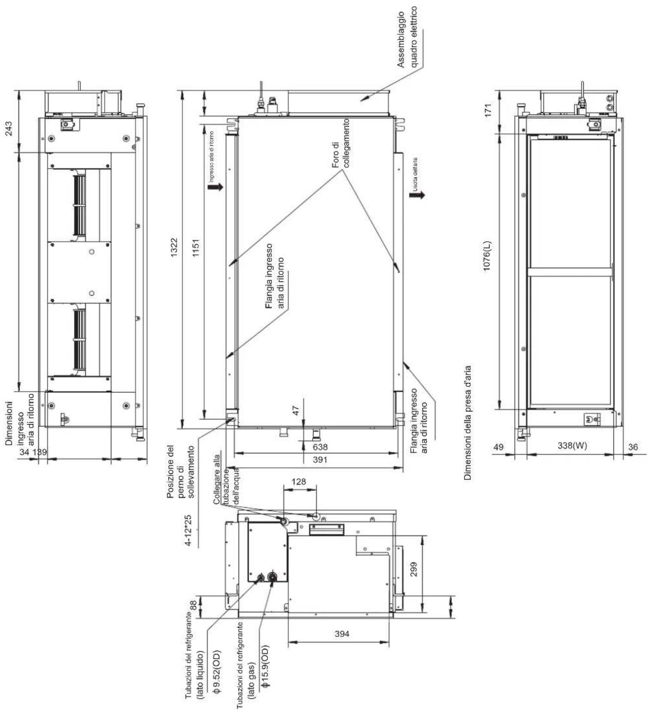 HTW MI2 - Dimensioni di installazione dei bulloni di sollevamento e dimensione della posizione della tubazione di collegamento (unità: mm) - 4