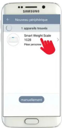 SAMSUNG Nouveau périphérique 1 appareils trouvés Smart Weight Scale 102B Pêse personne manuellement