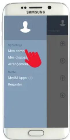 SAMSUNG My Settings Mon comp Mes dispost Arrangement MedM MedM Apps (4) Regarder