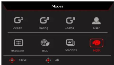 ACER X27U - ปุ่มลัด 1 (คำเริ่มต้น: Standard mode ( Holmesมาตรฐาน)) - 1