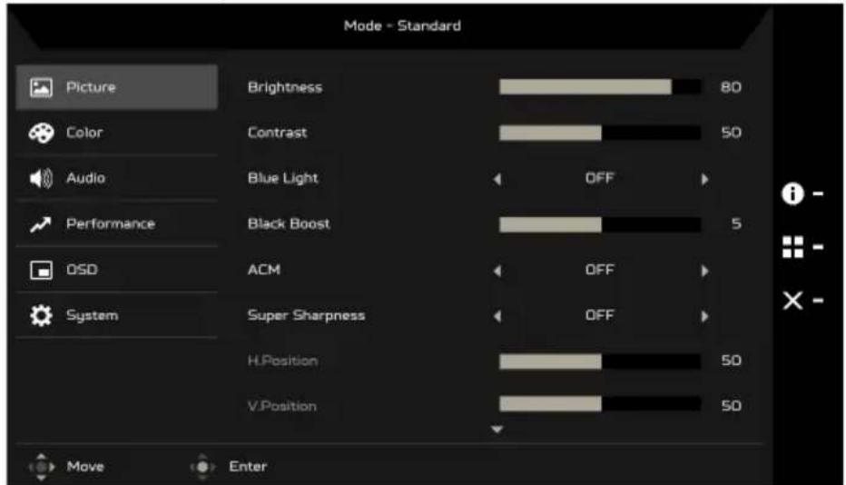 ACER KB242YH - การปรับ Modes (โหมด) - 4