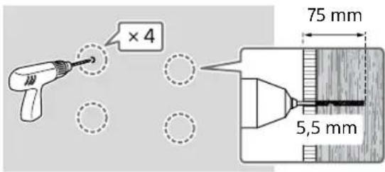 SONY KD-50X80L - Bohren Sie Vorbohrungen an den markierten Stellen. - 1