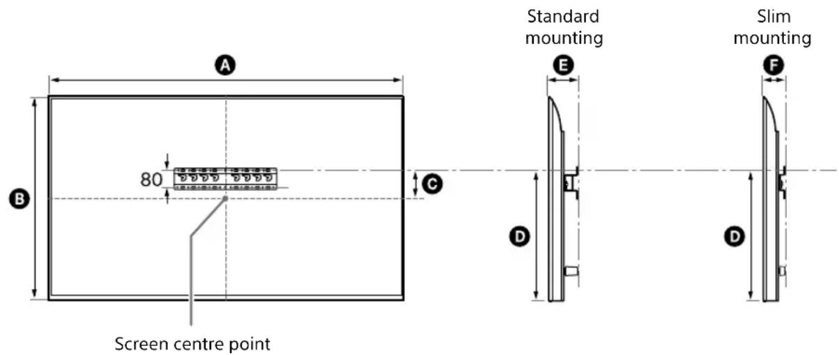 SONY KD-50X80L - Measurement for Wall-Mount Bracket installation on the wall - 1