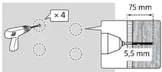 SONY KD-50X80L - Wywiercić otwory pilotowe w zaznaczonych punktach. - 1