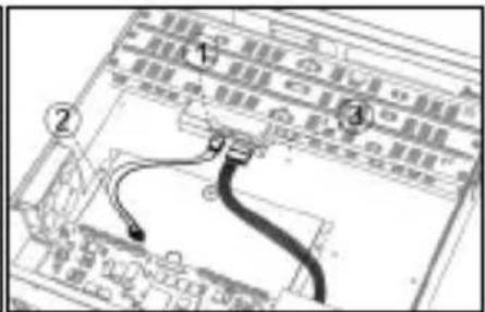 Diagram of a device rear panel with numbered components and labeled connectors