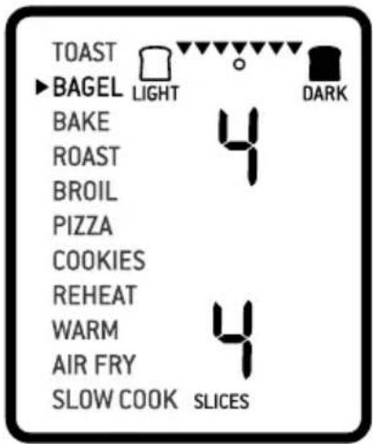 TOAST BAGEL LIGHT DAK BAKE ROAST BROIL PIZZA COOKIES REHEAT WARM AIR FRY SLOW COOK SLICES