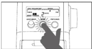 Diagram showing a hand interacting with an analog meter displaying control buttons and a dial indicator.