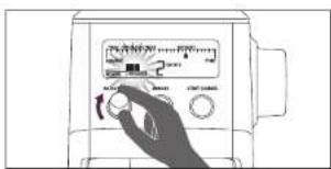 Diagram of a microwave oven with labeled control panel and hand gesture pointing to the screen