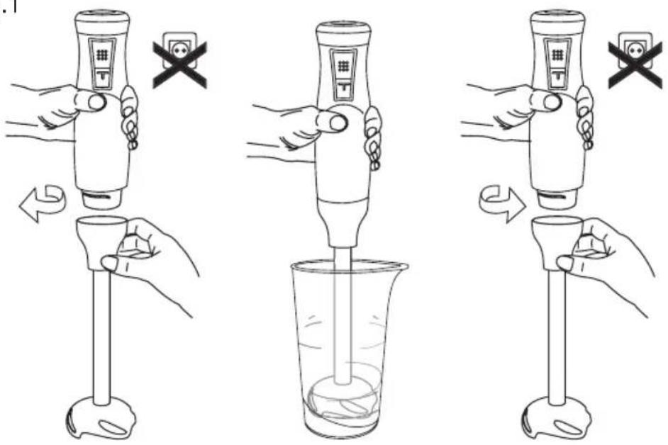 Illustration showing three-step cleaning procedure for a digital brush, with hand gestures and no text labels