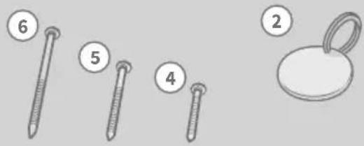 Illustration showing numbered items of pins and a weight with a loop, likely for educational or technical purposes.