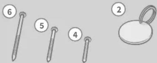 Illustration showing six different types of nail and weight tools with numbered labels
