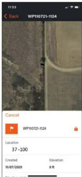 11:53 Back WP110721-1124 Cancel WP110721-1124 Location 37 -100 Created Elevation 11/07/2021 0 ft