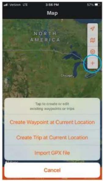 Map NORTH AMERICA Chicago Tap to create or edit existing waypoints or trips Create Waypoint at Current Location Create Trip at Current Location Import GPX file Cancel