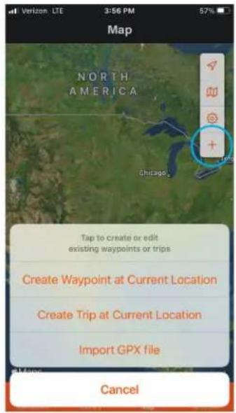 Map NORTH AMERICA Chicago Tap to create or edit existing waypoints or trips Create Waypoint at Current Location Create Trip at Current Location Import GPX file Cancel