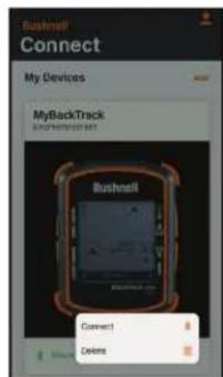Bushnell Connect My Devices MyBack/Track Bushnell Connect Delete