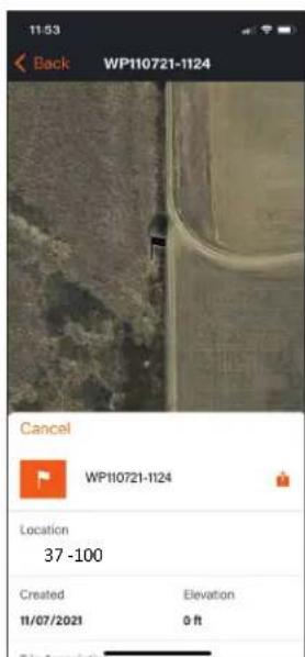 11:53 Back WP110721-1124 Cancel WP110721-1124 Location 37 -100 Created Elevation 11/07/2021 0 ft