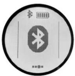 Circular icon with Bluetooth symbol and battery, likely indicating wireless signal or notification